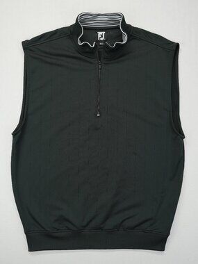 FootJoy FJ Mens Golf Vest Pullover Quarter Zip Black Stripe Outer Layer Size L